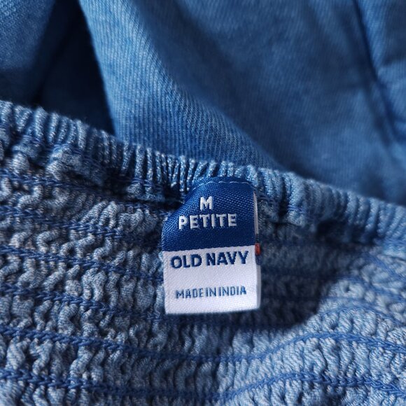 Old Navy Womens Denim Jumpsuit M Petite Blue Puff Sleeve Farmcore Cottagecore - Picture 3 of 13